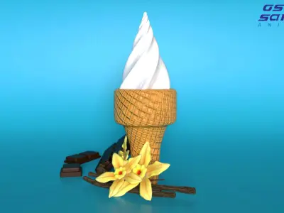 Ice cream cones with flavors  Low-poly 3D model