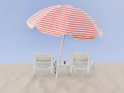 SUNBED AND BEACH Low-poly 3D model
