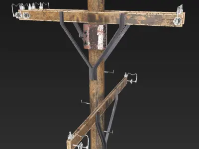 Old electricity pole Low-poly 3D model