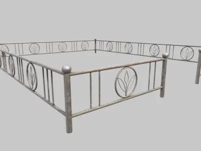 Fenced Grave With Flower Cross Low-poly 3D model
