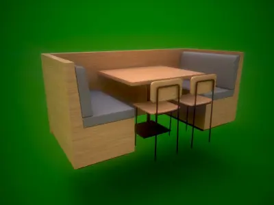 Modern Cafe Booth Seating with Table and 2 Chairs 3D Model Low-poly 3D model