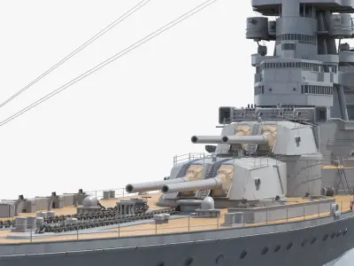  Imperial Battleship Nagato WWII Era with Observation Mast Grey Rigged for Cinema 4D 