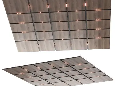 Wooden suspended ceiling with lighting 48 3D model