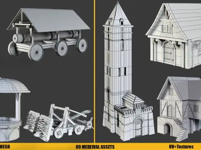 BaseMesh - 89 MEDIEVAL ASSETS  Low-poly 3D model