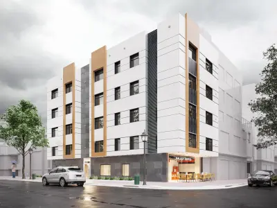 Residential Building Exterior Scene 3D model Day Rainy and Night 3D model