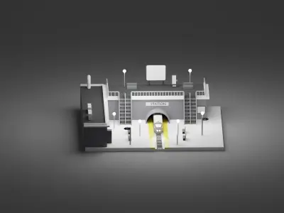 Train Station Isometric Low-poly 3D model