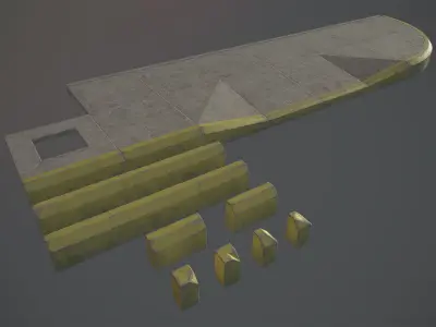 Sidewalk - Modular Set 4 with Yellow Curb Low-poly 3D model