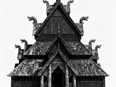 Nordic Dragon Stave Church 3D Model Low-poly 3D model