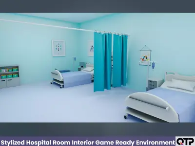 Stylized Hospital Room Interior Game Ready Environment Low-poly 3D model