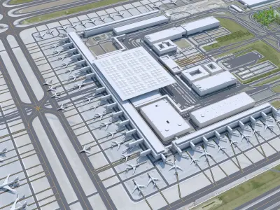 Berlin Brandenburg and Schonefeld Airport  Low-poly 3D model
