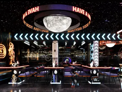 Modern bar music bar futuristic hall hallway aisle 3D model 3D model