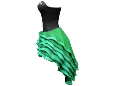 Bustier Ruffled Flamenco Spanish Skirt Dress Low-poly 3D model