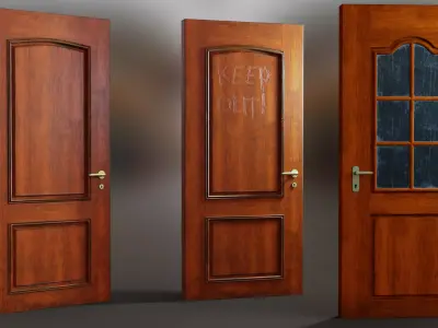 Interior Wooden Doors Set Low-poly 3D model