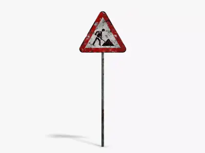 Damaged Road Work Sign Low-poly 3D model