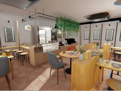 Coffee shop - interior and props Low-poly 3D model