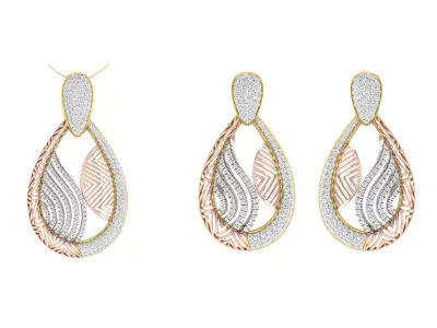 Women Pendant Earring Sets 3dm STL OBJ FBX Renders Details 3D print model 5
