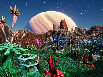 Alien Planet Fantasy Environment - Desert Oasis UE4 Low-poly 3D model