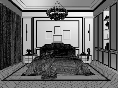 American style retro bedroom 3D model 3D model