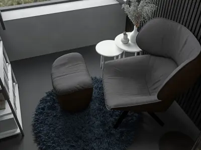 Livingroom with Kitchen 3D model 3D model