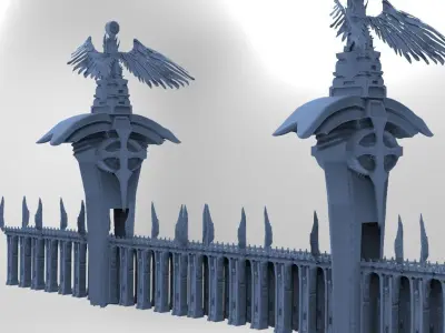League of legends Inspired Sword Bridge Statues gateway 3D model