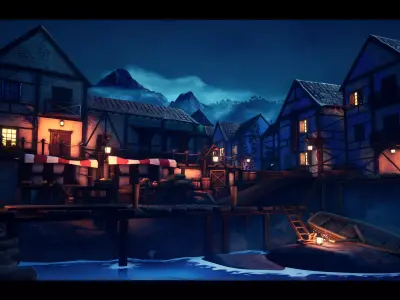 Modular Stylized Village Low-poly 3D model