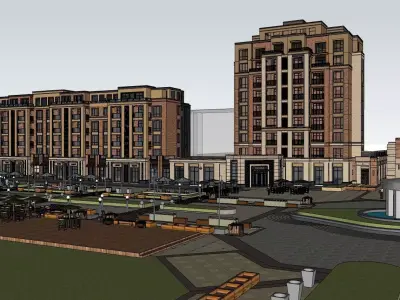 interactive environment along highrise building mall 3D model