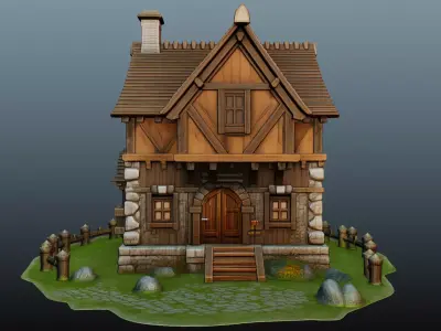 Mediaval fantasy stone house High-Poly 3D model