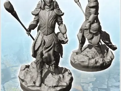 Wizard in full armor with specter in hand 1 - Medieval Fantasy M 3D print model