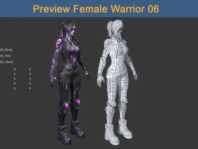 Character Female Warriors 06 - Ready for game Low-poly 3D model