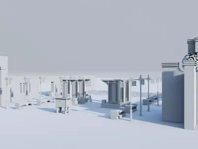 Modular Chinese Japanese Archway Lantern and Bench Set 3D model