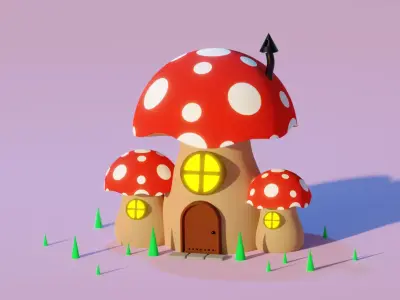 Mushroom Fantasy and Game House Low-poly 3D model