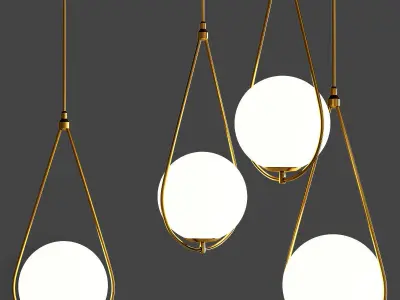 chendelier collection 5 hanging lamp with light in middle 3D Model Pack
