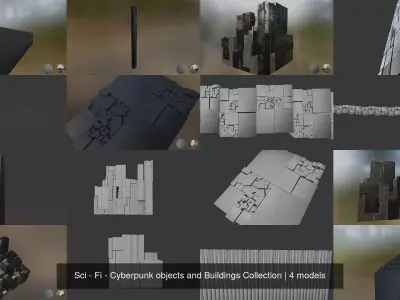 Sci - Fi - Cyberpunk objects and Buildings Collection 3D Model Pack