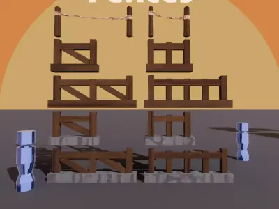 Medieval-Low-poly Game-ready Modular parts Low-poly 3D model