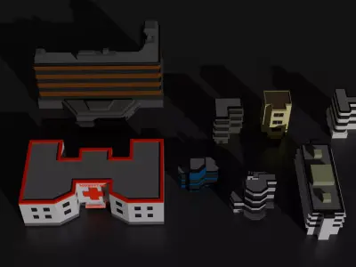 Buildings Bundle Asset Game Ready Low-poly 3D model