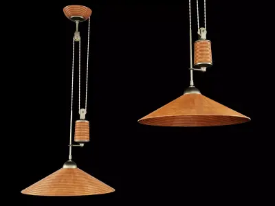 Rattan and brass potence ceiling lamp 3D model