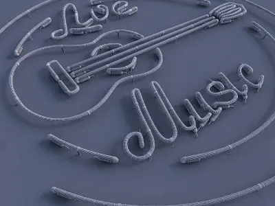 Live Music Neon Sign Low-poly 3D model
