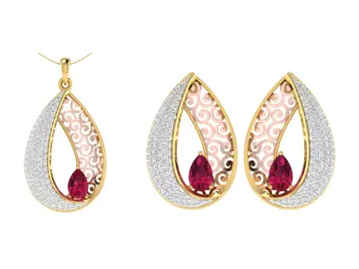 Women Pendant Earring Sets 3dm STL OBJ FBX Renders Details 3D print model 3