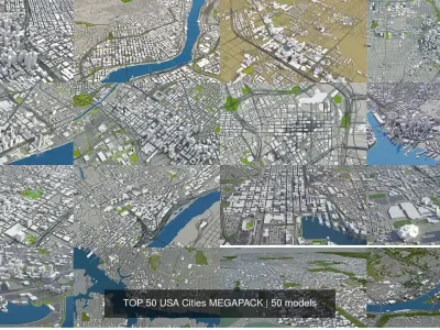 TOP 50 cities in USA 3D Model Pack