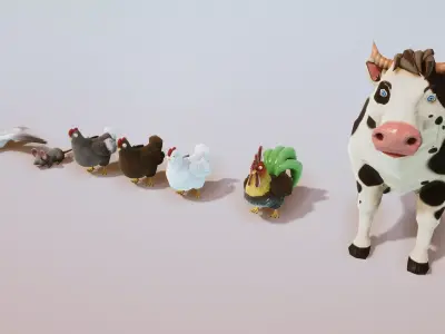 Stylized Farm Animals Kit Rigged with Shape Keys Low-poly 3D model