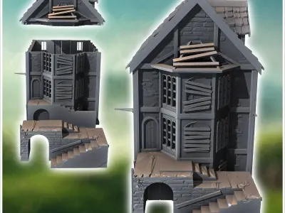 Abandoned medieval house with wooden planks on windows 13 - Medi 3D print model