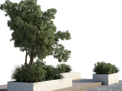 Backyard  Urban Environment Urban Furniture Green Benches 3D model