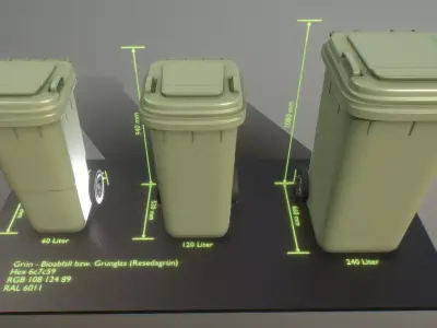 Waste container for organic waste green - RAL 6011 Resedagruen Low-poly 3D model