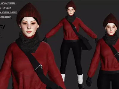3D REALISTIC HUMAN RIGGED CHARACTER - ASIAN GIRL WINTER OUTFIT Low-poly 3D model