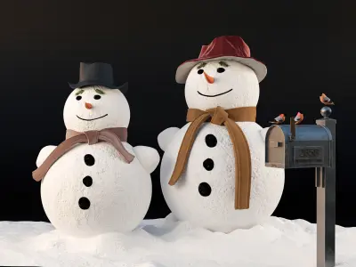 Snowmen with bullfinches 3D model