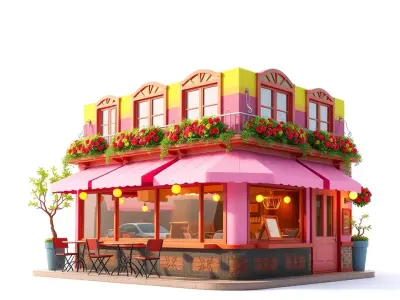 Charming Pink Caf model pack Low-poly 3D model