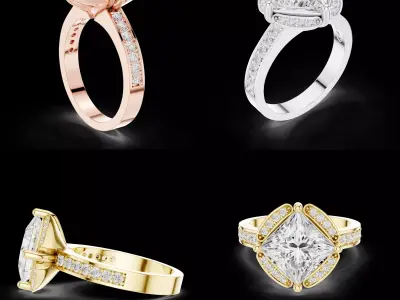 Cushion Cut Halo Engagement Ring 3D Model Jewelry 3DM STL 3D print model