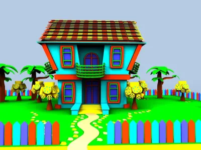 3d cartoon village house toon  Low-poly 3D model