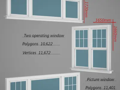 Double hung windows wood collection  3D model