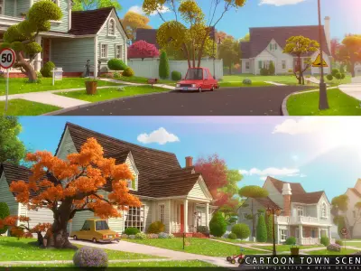 Cartoon Village Town Home City 3D model